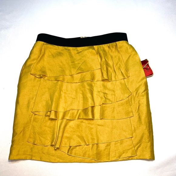Skirt Yellow black BCBG  embellished ruffles - Picture 3 of 16